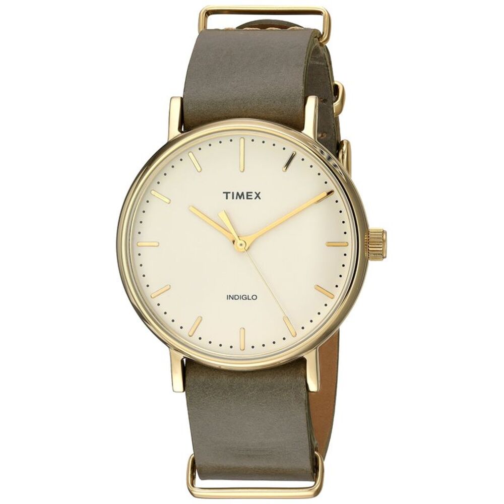 Timex Unisex Fairfield 37 Olive Leather Slip-Thru Strap Watch